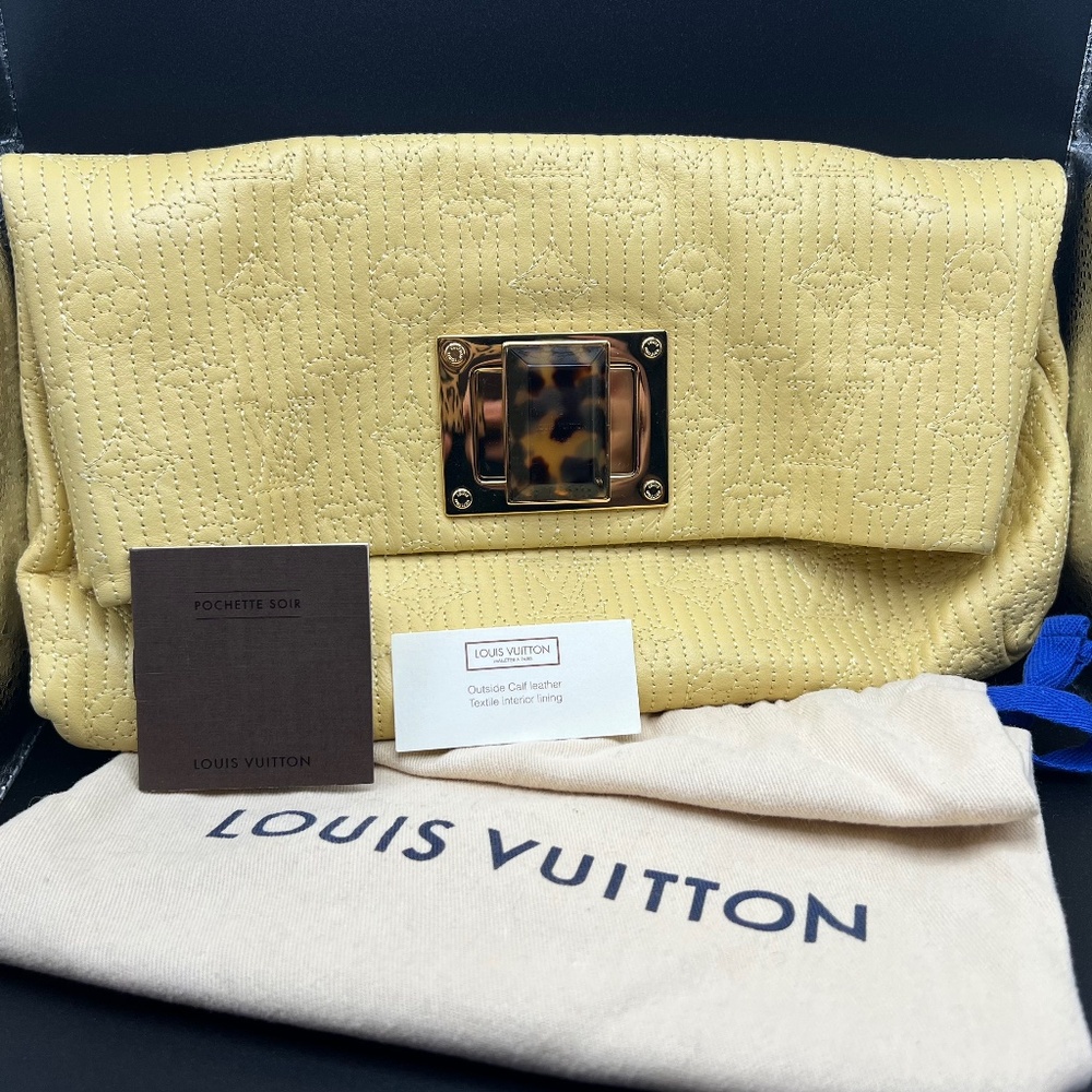 LOUIS VUITTON Calfskin Quilted Monogram Altair Clutch | Jaune Pale